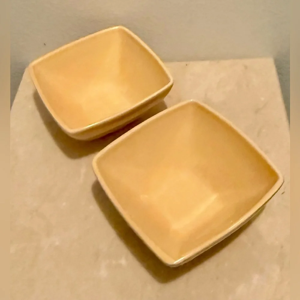 2 Sur La Table yellow 5” square bowls. New